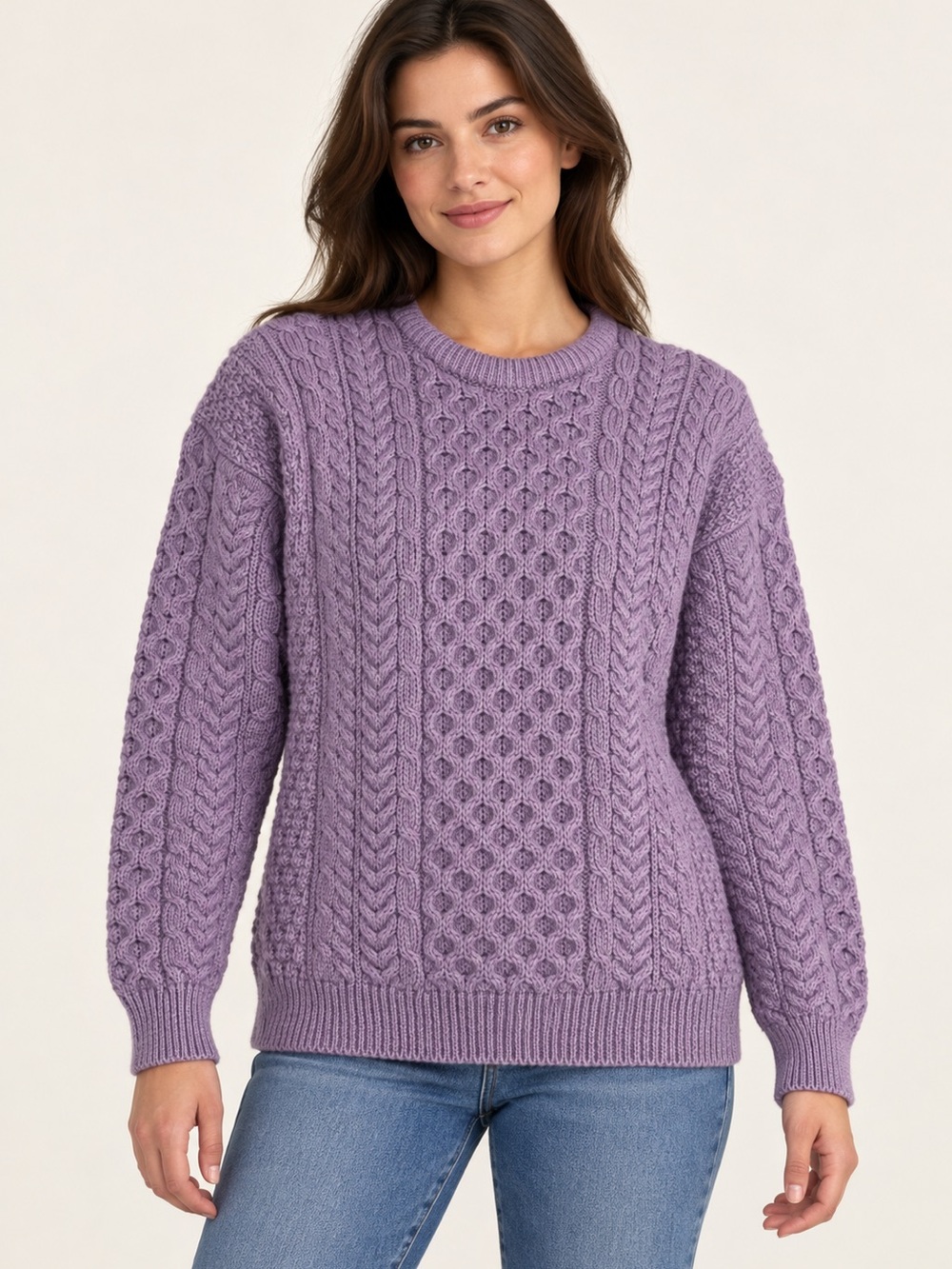 Carraig Donn Aran Knit Pure New Wool Sweater Made In Ireland (SW2)